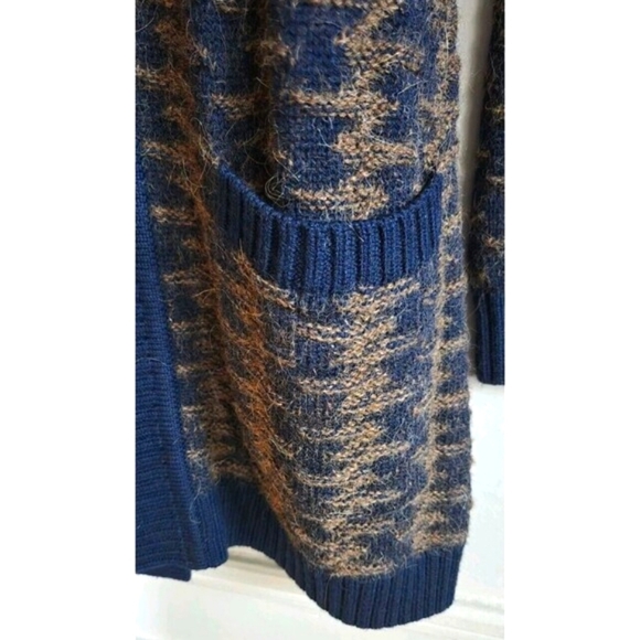 Pendleton Alpaca Wool Long Cardigan Women Medium Brown Blue Harding Open - Picture 4 of 8
